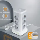2 Meter, 12 Fach Steckdosenleiste 3 USB Mehrfachsteckdose Steckdosenturm Multi – Bild 3