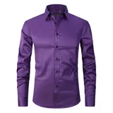 Stretch Hemd Herren Langarm Businesshemd Slim fit Hemden Kentkragen Freizeithemd – Bild 8