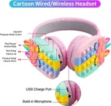 Kinder Faltbare Over Ear Kabellose Bluetooth Kopfhörer, 3D Push Pop Fidget Einhorn – Bild 3