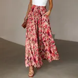 Damen Hosenrock Blumen Weites Bein Palazzohose Sommerhose Lange Hose Haremshose  – Bild 3