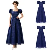 Damen Vintage Regency Kleid Victorian Maxikleid mit Puffärmeln Party Abendkleid – Bild 3