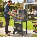 Outsunny Gasgrill 5 KW 2 Brenner BBQ Grillwagen Edelstahl inkl Seitentisch – Bild 1
