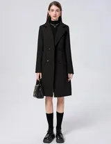 Damen Wintermantel aus Wollmischung mit Reverskragen Knopfverschluss Schwarz XL – Bild 2