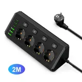 Steckdosenleiste 4-Fach 3 USB 3 Typ-C Mehrfachsteckdose mit Stecker und Schalter – Bild 1