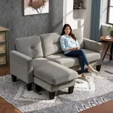 HOMCOM Ecksofa, Eck-Couch mit umkehrbarer Chaiselongue, Chenille-Optik, Braun – Bild 2