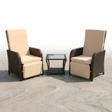Gartenset 2 Sessel und Tisch Polyrattan Sitzgarnitur Gartenmöbel Lounge Braun – Bild 12