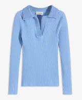 Damen Pullover hell blau schmückender Polo Kragen gestrickt Gr 36 - 58 neu 45862 – Bild 1