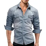 Herren Hemd Jeanshemd Denim Freizeithemd Männerhemd Kentkragen Langarmhemd M-3XL – Bild 5