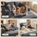 HOMCOM Chaiselongue 2 Sitzer Groß Schlafsofa 134 x 151 cm mit Becherhalter, Grau – Bild 9