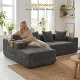 Ecksofa Wohnlandschaft mit Schlaffunktion - Cord Stoff - L-Form Couch Modulsofa – Bild 7