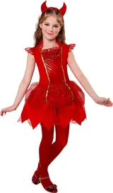 KINDER TEUFELIN KLEID & HÖRNER Halloween Karneval Fasching Teufel Mädchen Kostüm – Bild 1