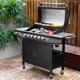 TAINO RED 6+1 Gasgrill BBQ Grill-Wagen Edelstahl Brenner Seitenkocher Schwarz – Bild 2