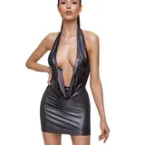 Neckholder Mini-Kleid S-XL Strass + Silber-Glanz + Wasserfall-Ausschnitt "Franka – Bild 5