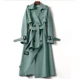 Damen Trenchcoat Cardigan Zweireiher Langer MantelÜbergangs Jacke Damenjacke – Bild 4