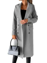 Damen Mantel Trenchcoat Wintermantel Übergangs zweireihig Jacke Parka Lang DE – Bild 4