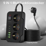 Steckdosenleiste 3-Fach 6 USB Mehrfachsteckdose mit Flachstecker und Schalter 2m – Bild 1