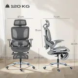 Ergonomischer Bürostuhl mit Fußstütze für Homeoffice, Hoher Mesh-Rücken, Grau – Bild 4