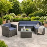 Rattan Lounge Sitzgruppe Gartenmöbel Set Sofa Couch 5-Sitzer Rattanmöbel Grau – Bild 1