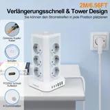 2 Meter, 12 Fach Steckdosenleiste 3 USB Mehrfachsteckdose Steckdosenturm Multi – Bild 4