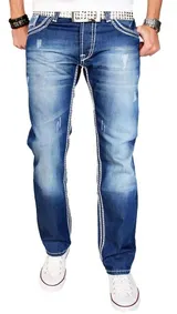 A. Salvarini Herren Designer Jeans Hose dicke weisse Zier Nähte denim blau AS011 – Bild 1