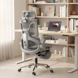 Ergonomischer Bürostuhl mit Fußstütze für Homeoffice, Hoher Mesh-Rücken, Grau – Bild 2