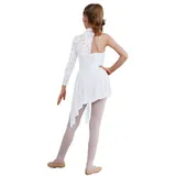 DE Mädchen Tanzkleid Langarm Ballett Tanzrock Ein Schulter Spitze Ballettkleid – Bild 3