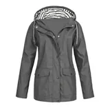 Regenjacke Damen Wasserdicht Regenmantel Übergangsjacke Kapuze Outdoor Jacke – Bild 7
