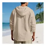Leinenhemd Herren Hemd Langarm Shirt Kapuzenhemd Männer Hoodie Freizeithemden – Bild 5