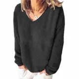 Damen-fleece-sweatshirt Mit V-ausschnitt, Pullover Übergröße Pullover Damenmode – Bild 5