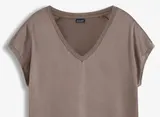 Damen Shirt taupe braun Kurzarm weich fallend glänzend schön Gr 36 - 54 neu 5125 – Bild 2