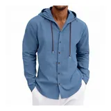 Leinenhemd Herren Hemd Langarm Shirt Kapuzenhemd Männer Hoodie Freizeithemden – Bild 1