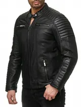 Redbridge Herren Jacke Kunst- Lederjacke Bikerjacke Übergangsjacke Schwarz M6013 – Bild 2