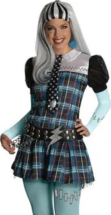 DAMEN FRANKIE STEIN KOSTÜM SET Halloween Monster High Zombie Schulmädchen Kleid – Bild 2