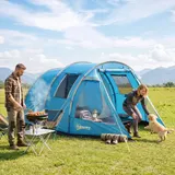 Outsunny Tunnelzelt für 3 Personen Campingzelt mit Zwei Räumen UV-Schutz Blau – Bild 1