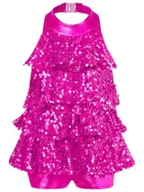 DE Mädchen Tanzkleid Glitzer Pailletten Jazz-Tanzkostüm Oberteil und Schlaghosen – Bild 4