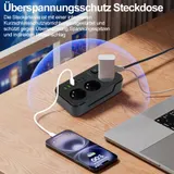 Steckdosenleiste 3-Fach 6 USB Mehrfachsteckdose mit Flachstecker und Schalter 2m – Bild 11