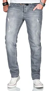 A. Salvarini Designer Herren Jeans Hose Regular Slim Fit Used Jeanshose Stretch – Bild 2