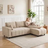 HOMCOM Ecksofa, 3 Sitzer Couch mit umkehrbarer Chaiselongue, Kissen, Sofa in L-Form, Gepolstert Eckcouch mit Leinen-Optik für Wohnzimmer, Schlafzimmer 242 x 156 x 87 cm, Beige   Aosom – Bild 1