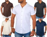 Carisma Herren Leinen Baumwoll Mix Casual Hemd kurzarm regular fit uni 9212 – Bild 5