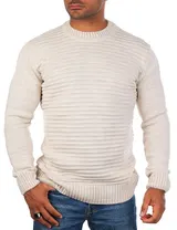 Herren Strickpullover einfarbig Carisma gerippte uni Längsstreifen Basic 7828 – Bild 1