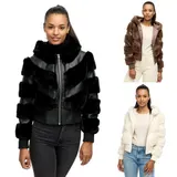 Tazzio Damen Jacke - Übergangsjacke mit Kapuze, Bomber-Style, Fell-Streifen-Look – Bild 9