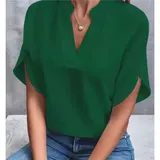Damen T-Shirt Kurzarm V-Ausschnitt Hemd Bluse Freizeit Oberteile Tops Sommer DE – Bild 1