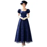 Damen Vintage Regency Kleid Victorian Maxikleid mit Puffärmeln Party Abendkleid – Bild 9