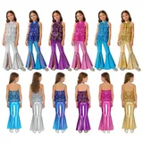 DE Mädchen Tanzkleid Glitzer Pailletten Jazz-Tanzkostüm Oberteil und Schlaghosen – Bild 12