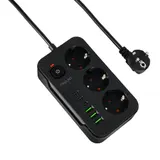 Steckdosenleiste 3-Fach 6 USB Mehrfachsteckdose mit Flachstecker und Schalter 2m – Bild 4
