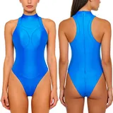 DE iEFiEL Damen Badeanzug Ärmellos Swimsuit Glänzend Schwimmanzug Bodysuit – Bild 8