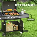 Gasgrill 15,2 KW Grillwagen inkl 5 Edelstahl-Brenner Rolle Seitenkocher Schwarz – Bild 7
