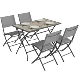 Gartenmöbel Set Klappbar Sitzgruppe 5-teilig Tisch mit 4 Stühlen Holzoptik – Bild 1