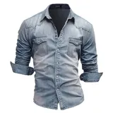 Herren Hemd Jeanshemd Denim Freizeithemd Männerhemd Kentkragen Langarmhemd M-3XL – Bild 1