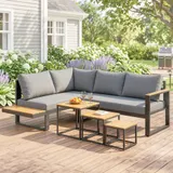 Outsunny 5-tlg. Gartenmöbel-Set Gartengarnitur mit Ecksofa Doppelsofa Couchtisch – Bild 8